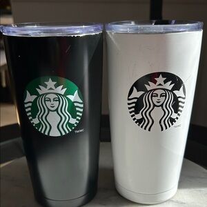 Starbucks bundle | two 20 oz travel mugs | stainless steel | black and  white